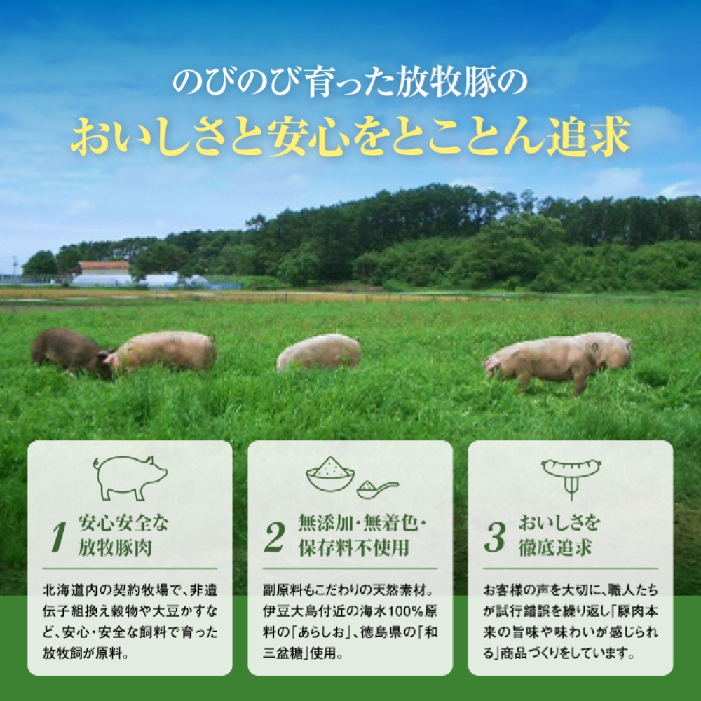 北海道産放牧豚 無添加粗挽きウインナー ×20パック【12002001】