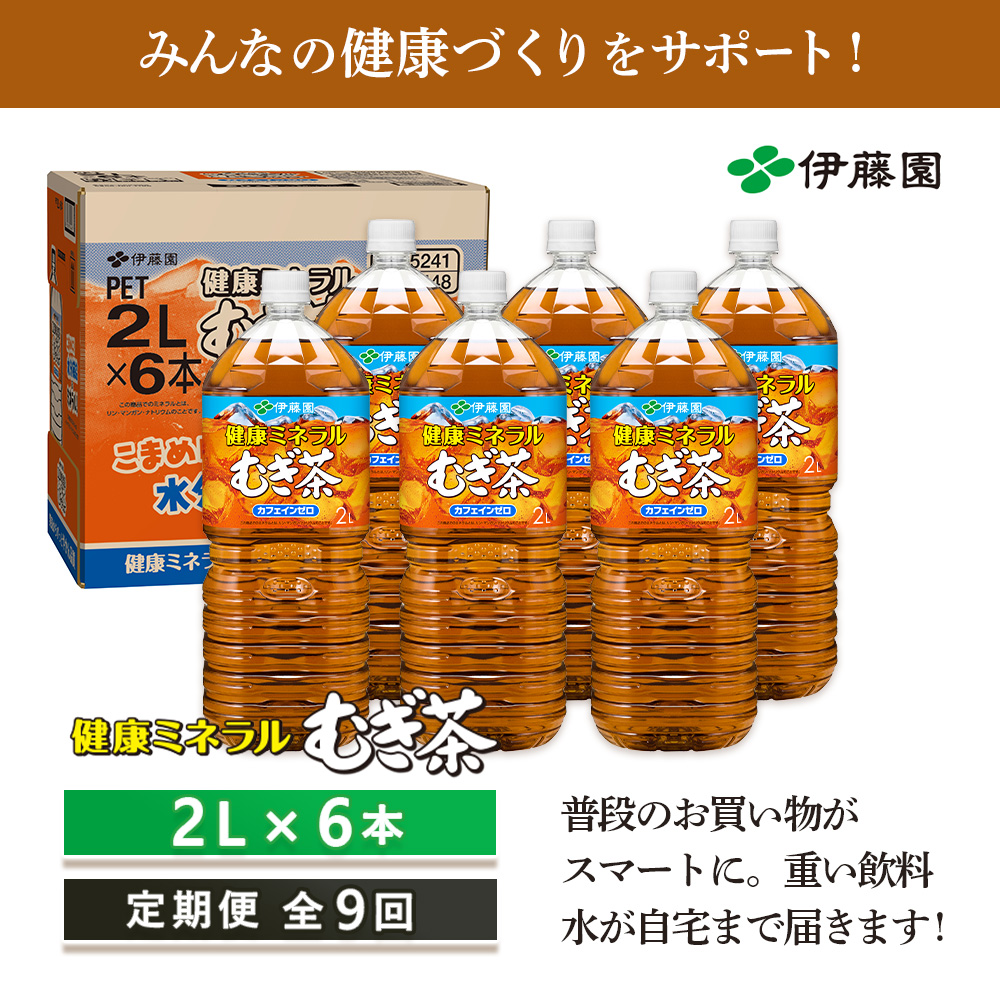 『定期便：全9回』健康ミネラルむぎ茶2L×6本【50000301】