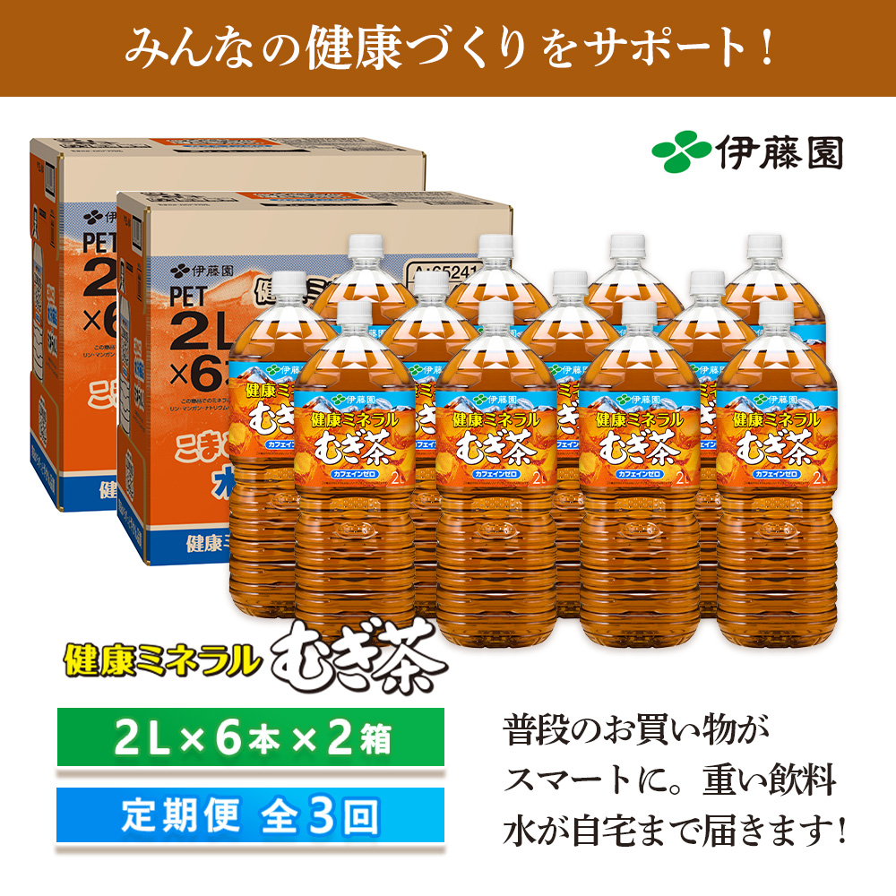 『定期便：全3回』健康ミネラル麦茶2L×6本×2箱【50000501】