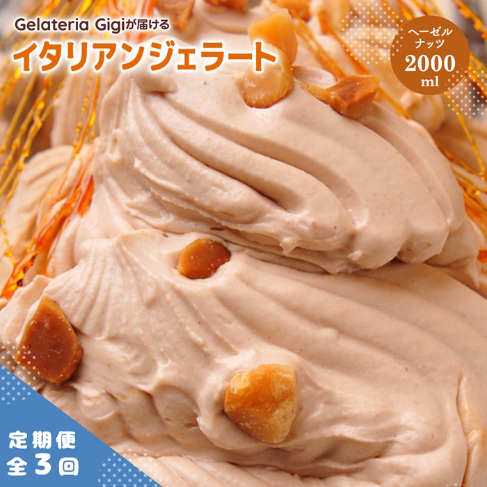 【定期便：全3回】ジェラテリアGigiのイタリアンジェラート『イタリア産ヘーゼルナッツ』2000ml【43005203】