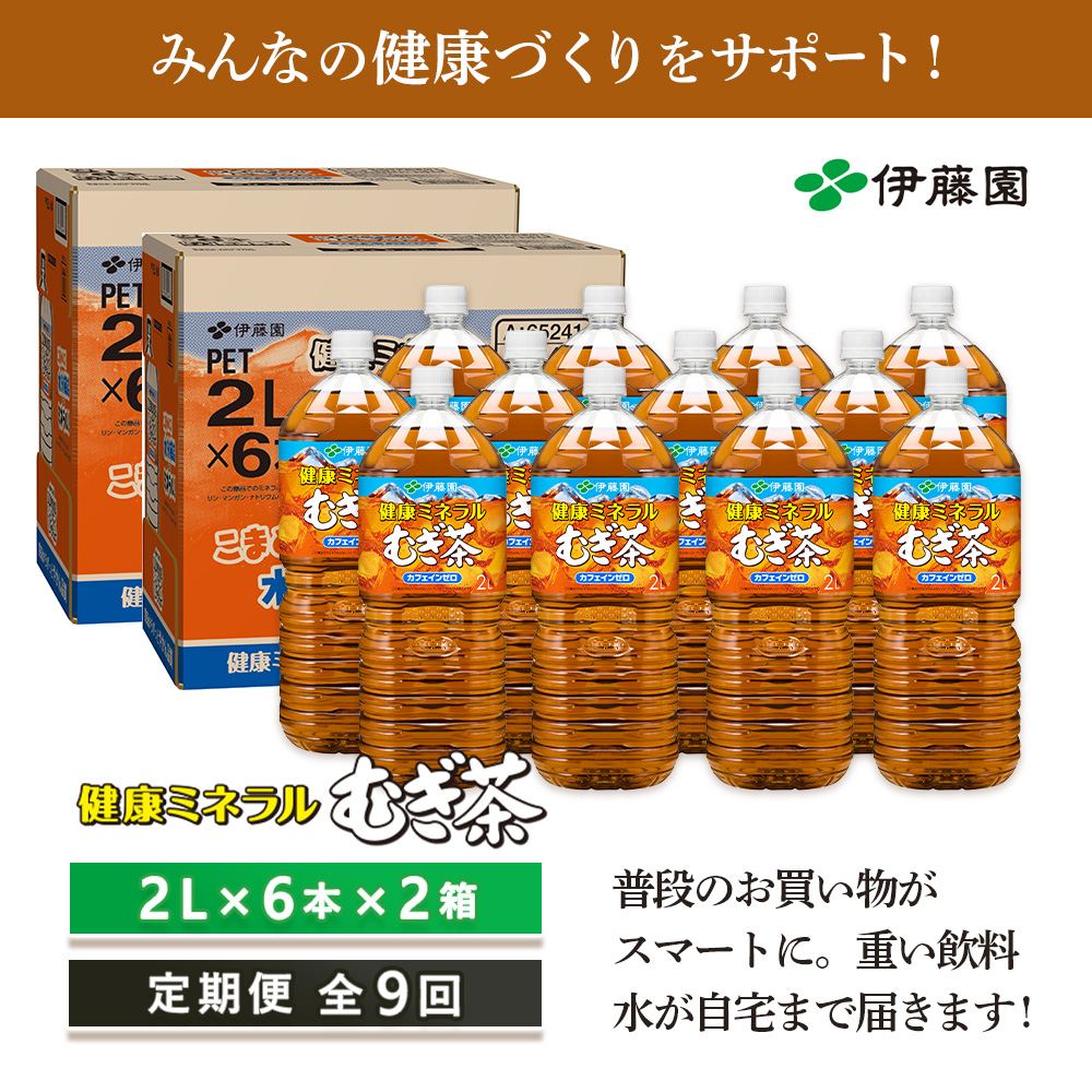 『定期便：全9回』健康ミネラル麦茶2L×6本×2箱【50002101】