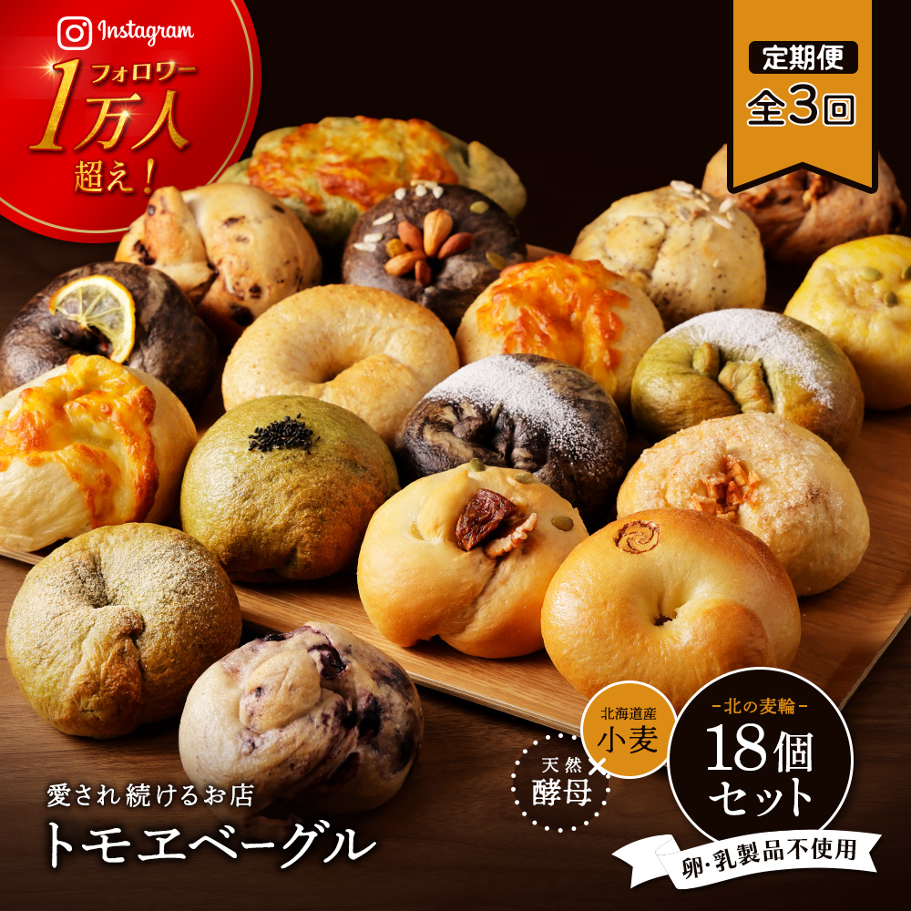 【定期便：全３回】トモヱベーグル ギフトセット「北の麦輪（むぎわ）１８個セット」【33000802】