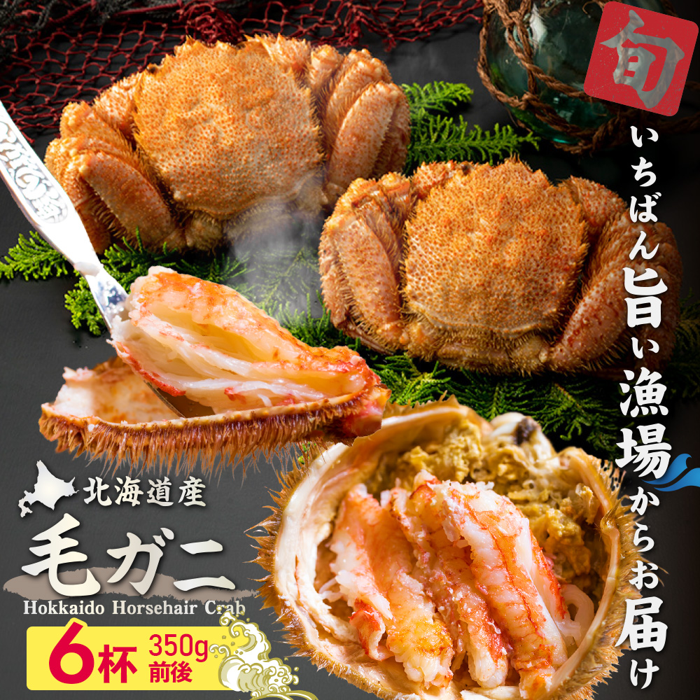 【北海道産】『冷凍』毛ガニ350g前後×6杯【急速冷凍】【52001701】