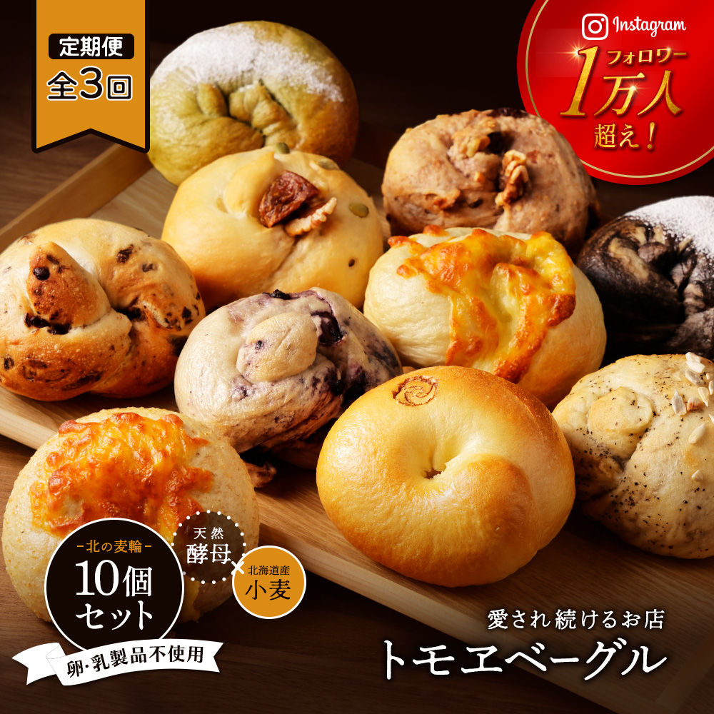 【定期便：全3回】トモヱベーグル ギフトセット「北の麦輪（むぎわ）10個セット」【33000701】
