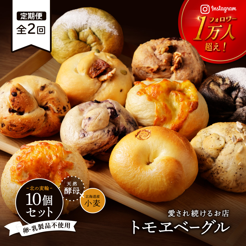 【定期便：全2回】トモヱベーグル ギフトセット「北の麦輪（むぎわ）１０個セット」【33000301】