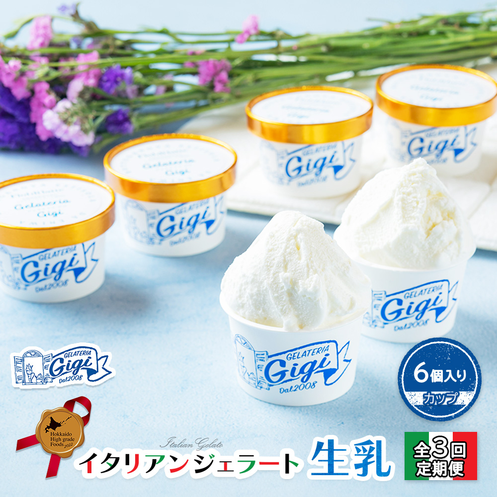【定期便：全3回】ジェラテリアGigiのイタリアンジェラート『生乳』【カップ6個入】【43003601】