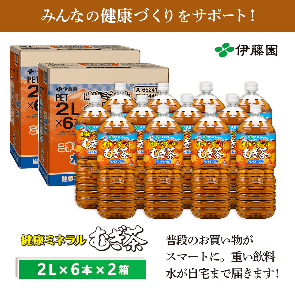 健康ミネラルむぎ茶 2000mlPET×6本×2箱 麦茶 飲料【50000401】