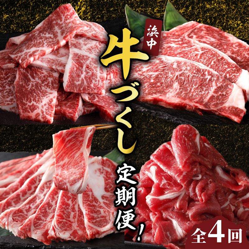 ＜全4回・連続＞浜中牛づくし定期便（焼肉・ステーキ・すき焼き・切り落とし）_H0019-111