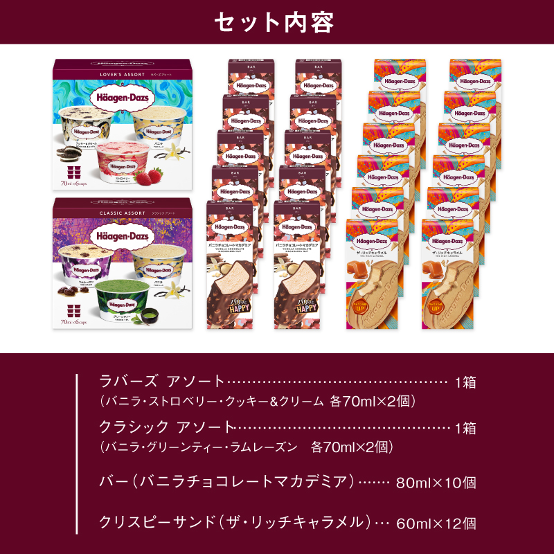 【着日指定できます!!】ボリューム満点!!ハーゲンダッツ 3種の贅沢ギフト(クリスピーサンド・バー・アソート ボックス) アイス アイスクリーム あいす スイーツ デザート _H0016-136