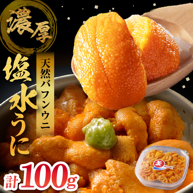 ≪氷温熟成≫ 塩水うに (天然バフンウニ) 100g×1パック うに ウニ 雲丹 折うに バフンウニ 天然うに 天然バフンウニ 生うに 塩水うに 海鮮 海産物 北海道 浜中町 ふるさと納税 人気_H0009-103