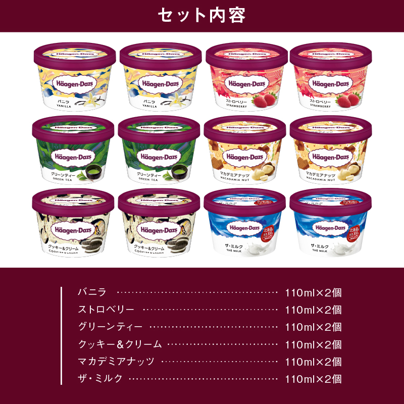 ハーゲンダッツ『ミニカップ12個セット（定番フレーバー＆ザ・ミルク味）』アイスクリーム アイス スイーツ デザート_H0016-112
