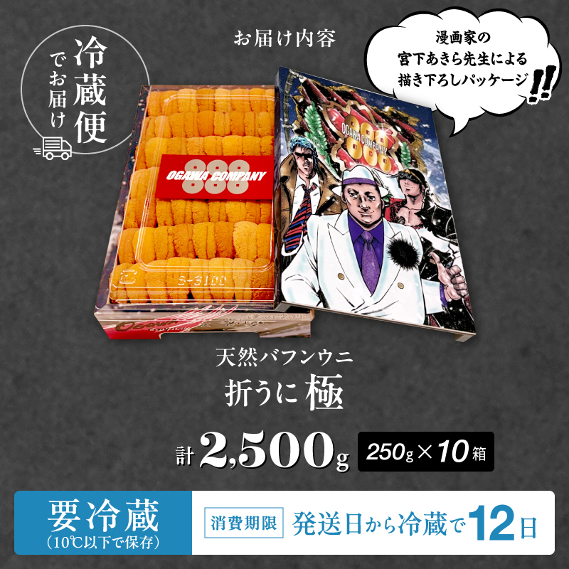 ≪プロ厳選≫最高級折うに(極)宮下あきら先生パッケージVer計2500g うに ウニ 雲丹 折うに 海鮮 海産物 北海道 浜中町 ふるさと納税 人気_H0014-109