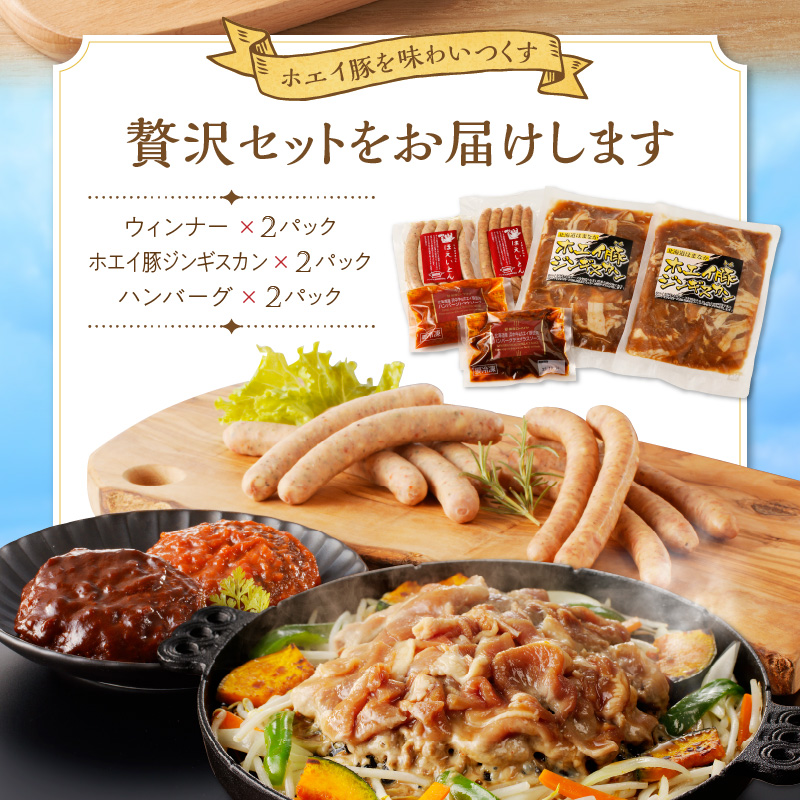 ホエイ豚のお試し食べ比べ3種セット(合計1.4kg以上)　ウインナー・豚ジンギスカン・ハンバーグ_H0010-103