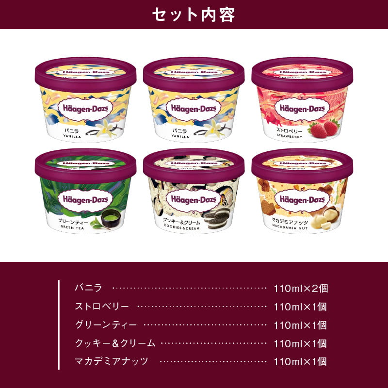 【着日指定できます!!】ハーゲンダッツ『定番ミニカップ5種セット(合計6個)』アイスクリーム アイス スイーツ デザート_H0016-102