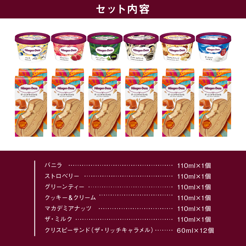 ハーゲンダッツ『ミニカップ(6個)＆クリスピーサンド ザ・リッチキャラメル(12個)』アイスクリーム アイス スイーツ デザート_H0016-125