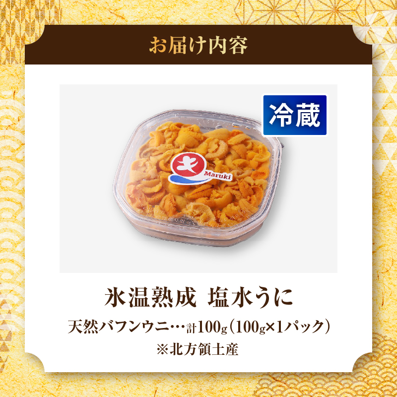 ≪氷温熟成≫ 塩水うに (天然バフンウニ) 100g×1パック うに ウニ 雲丹 折うに バフンウニ 天然うに 天然バフンウニ 生うに 塩水うに 海鮮 海産物 北海道 浜中町 ふるさと納税 人気_H0009-103