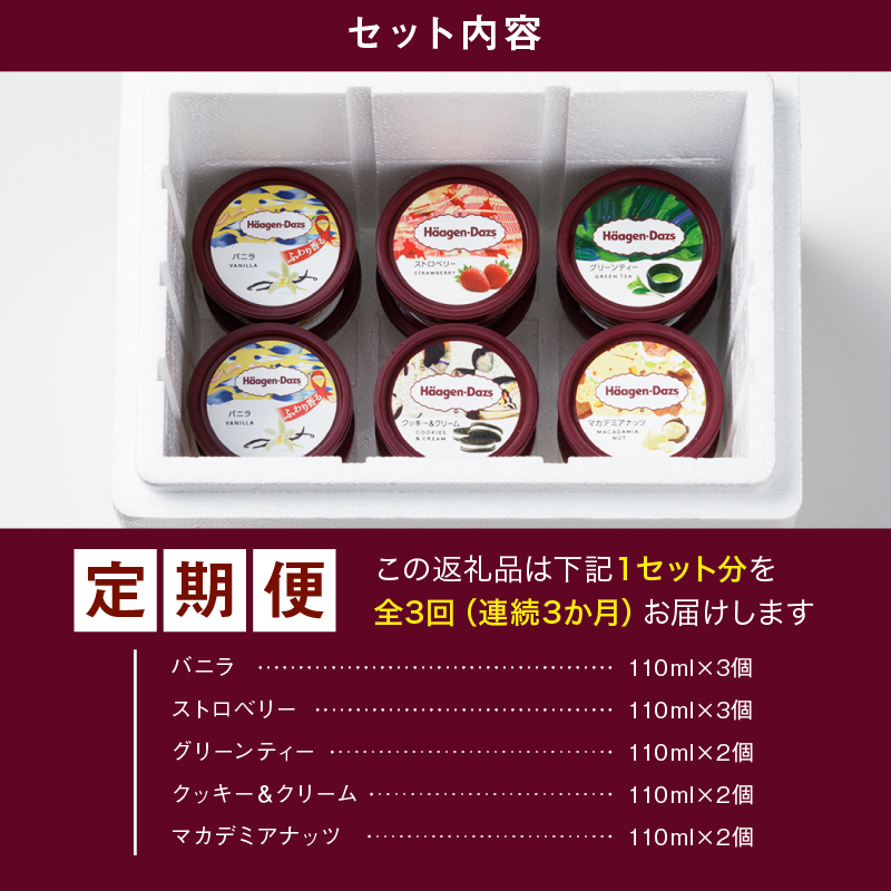 ＜全3回定期便・連続＞ハーゲンダッツ『定番ミニカップフレーバー5種セット(合計36個)』アイスクリーム アイス スイーツ デザート_H0016-157