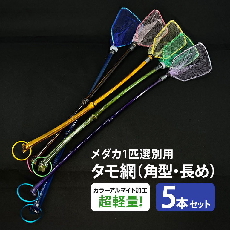 メダカ1匹選別用 タモ網（角型・長め） 5本セット メダカ タモ 網 セット めだか タモ網 手作り 天然素材 高品質 軽量 耐久 飼育 83-J