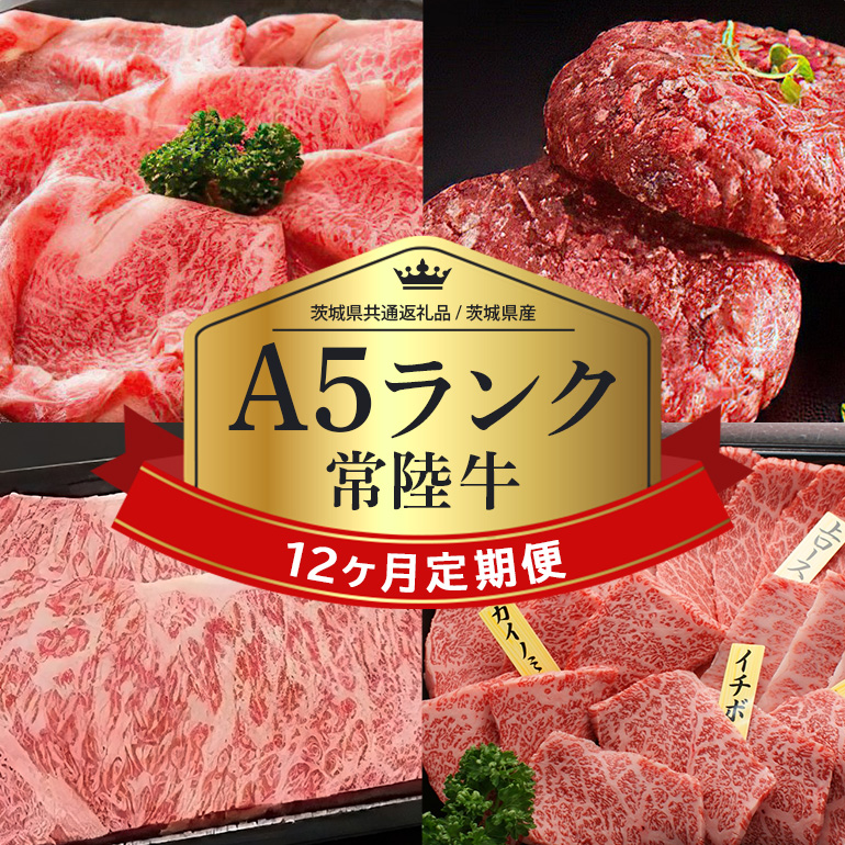 【1年定期便】 常陸牛 年間定期便 すき焼き すき焼 しゃぶしゃぶ ハンバーグ サーロインステーキ ローストビーフ 焼き肉セット 焼肉 ランプステーキ A5ランク 和牛 黒毛和牛 【茨城県共通返礼品】 58-D