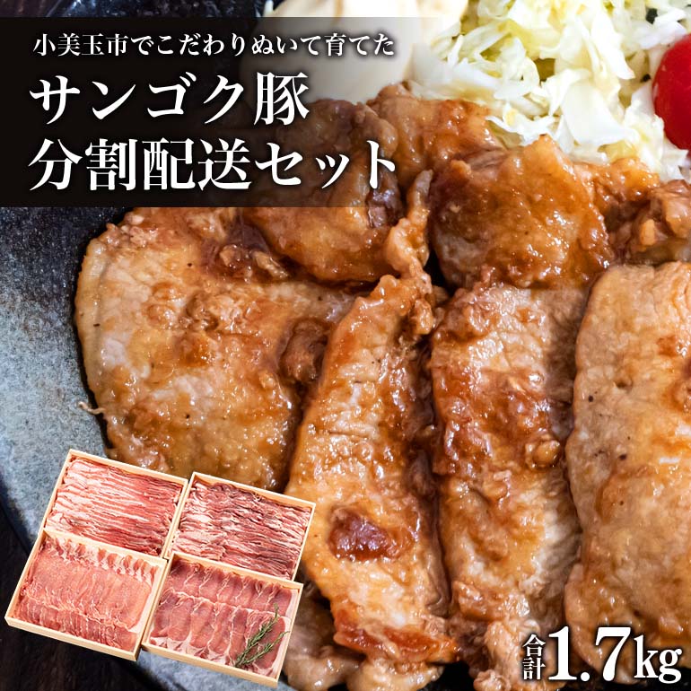 サンゴク豚（分割配送セット） 合計1.7kg（850g×2回）【定期便】 しゃぶしゃぶ 焼き肉 豚肉 豚バラ肉 ロース 小分け 真空パック しゃぶしゃぶ肉 焼肉用 ブタ肉 国産 茨城県産 ギフトプレゼント 高級部位 2-A