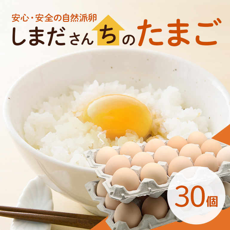 しまださんちのたまご 30個 (27個＋割れ補償3個) 鶏卵 卵 たまご タマゴ 玉子 こだわり 安心 安全 無着色 非遺伝子組換 健康 美容 ご飯 ごはん 68-A