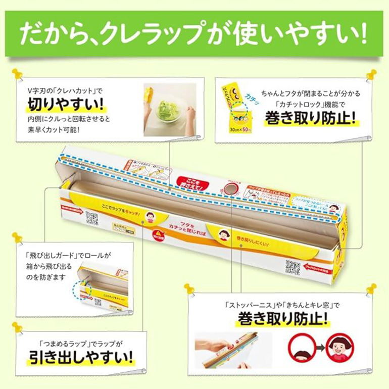 NEWクレラップ 50m レギュラー 8本 クレラップ ラップ 日用品 新生活 準備 30cm 50m 30センチ 50メートル お徳用 レギュラー 使いやすい 切りやすい 引き出しやすい パッと切れる キッチン用品 台所用品 消耗品 便利 38-A