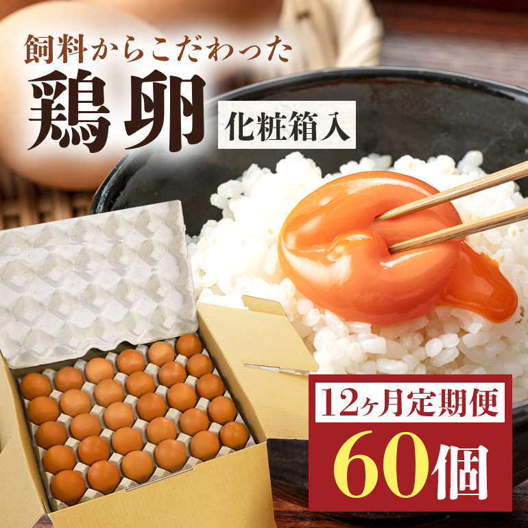 鶏卵60個（55個＋補償5個）入り化粧箱 【12ヶ月定期便】 鶏卵 60個 化粧箱入り 卵 生卵 60ヶ たまご タマゴ 玉子 国産 茨城県産 健康 美容 ご飯 すき焼き 目玉焼き 卵焼き 玉子焼き たまご焼き 創業40年以上の老舗・石川養鶏の新鮮で濃厚なたまご 16-E