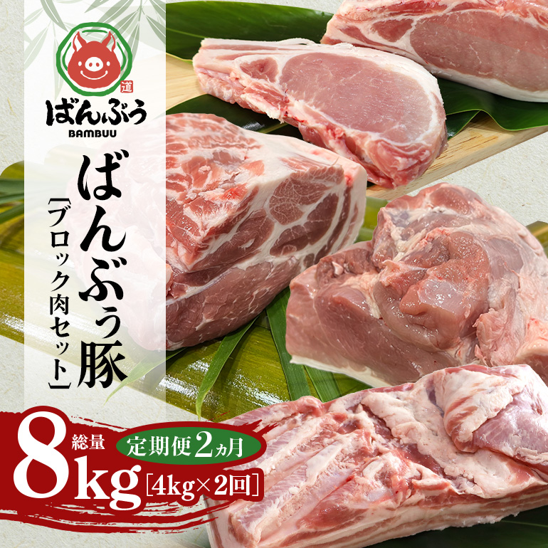 【定期便2ヶ月】ブランド豚「ばんぶぅ」ブロック肉セット（計4kg） 定期便 ばんぶぅ 豚肉 豚バラ肉 ブロック肉 しゃぶしゃぶ 焼き肉 ロース 豚バラ 肩ロース モモ ブロック 真空パック しゃぶしゃぶ肉 焼肉用 ぶた肉 ブタ肉 国産 茨城県産 ギフト プレゼント 冷蔵 高級部位 ブランド豚 42-CC