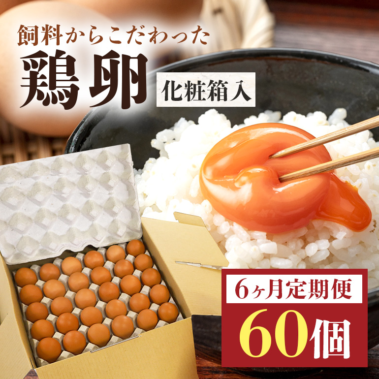 鶏卵60個（55個＋補償5個）入り化粧箱 【6ヶ月定期便】 鶏卵 60個 化粧箱入り 卵 生卵 60ヶ たまご タマゴ 玉子 国産 茨城県産 健康 美容 ご飯 すき焼き 目玉焼き 卵焼き 玉子焼き たまご焼き 創業40年以上の老舗・石川養鶏の新鮮で濃厚なたまご 16-D