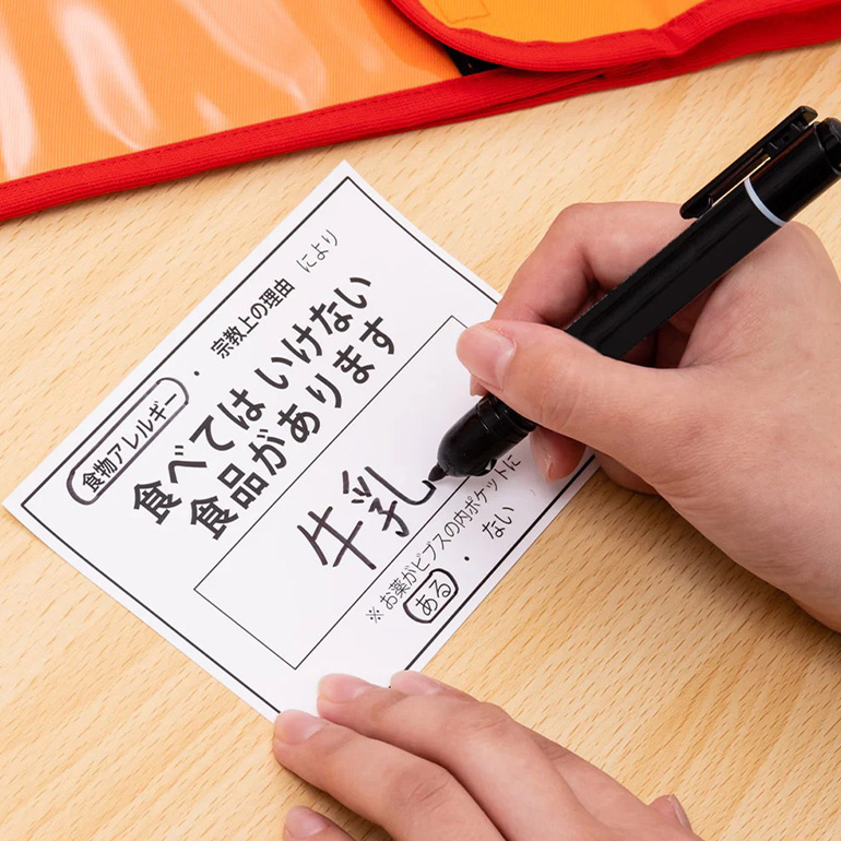 EVACKiDS 非常時用アレルギービブス Mサイズ 避難用 緊急 災害用 保育 防災用品 防炎 アレルゲン 識別 カード付 乳児 3歳以上 収納ポケット 74-BW