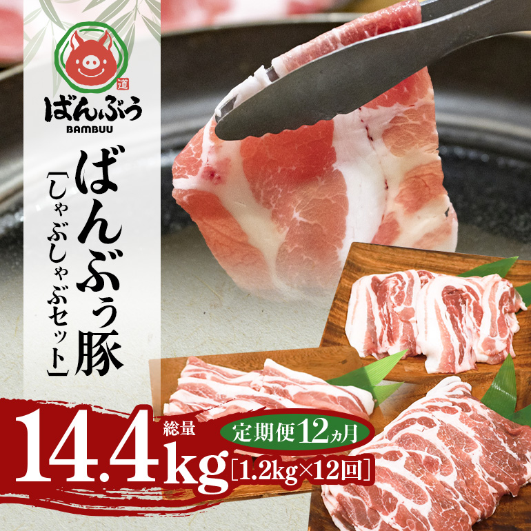 【定期便12ヶ月】ブランド豚「ばんぶぅ」しゃぶしゃぶセット 合計1.2kg 定期便 ばんぶぅ 豚肉 豚バラ肉 しゃぶしゃぶ しゃぶしゃぶセット 豚バラ ロース 肩ロース 焼き肉 しゃぶしゃぶ肉 焼肉用 ぶた肉 ブタ肉 国産 茨城県産 ギフト プレゼント 冷凍 高級部位 ブランド豚 42-CA