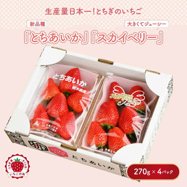 【先行予約】いちご とちあいか・スカイベリーセット 270g×4パック（1.08kg以上）｜いちご イチゴ 苺 先行予約 栃木県 果物 くだもの フルーツ とちあいか スカイベリー 新鮮 贈答 ギフト 高級 食べ比べ ※2026年1月上旬?4月中旬頃に順次発送予定