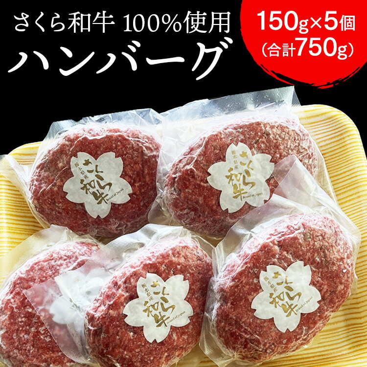 ハンバーグ 150g×5個（合計750g）栃木県産 さくら和牛100% 冷凍 牛肉 牛 ビーフ 冷凍ハンバーグ 個別 真空 ギフト