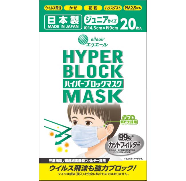 ハイパーブロックマスク ジュニアサイズ 20枚×4箱 大王製紙 ≪使い捨てマスク 白 三層構造 飛沫防止 日本製 マスク≫