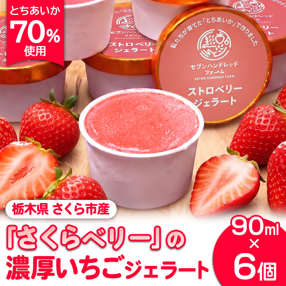 【とちあいか70％使用】栃木県さくら市産「さくらベリー」の濃厚いちごジェラート 90ml×6個