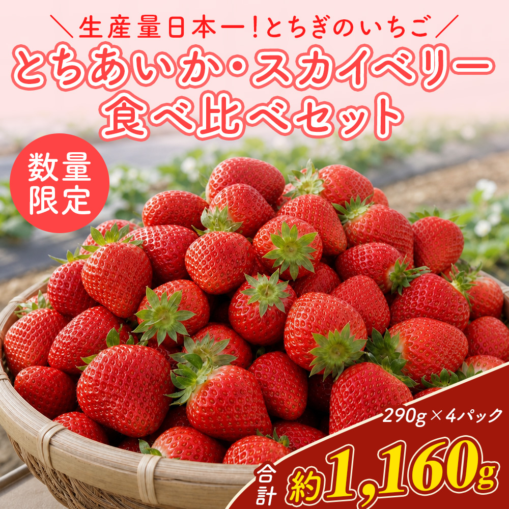 《数量限定》いちご厳選！さくら市産 とちあいか・スカイベリー食べ比べセット（290g×4パック） ｜いちご イチゴ 苺 先行予約 栃木県 果物 くだもの フルーツ とちあいか スカイベリー 新鮮 贈答 ギフト 高級 食べ比べ  ※2027年1月～発送