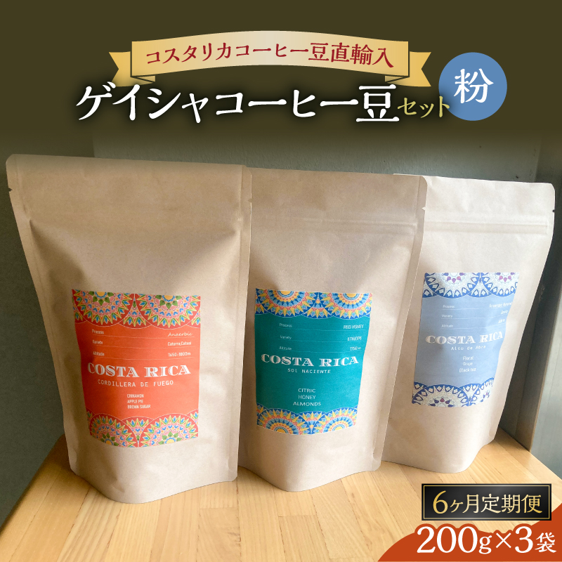 【粉】6カ月定期便ゲイシャコーヒー豆セット【kw0287-0004】コスタリカ コーヒー ゲイシャ Qアラビカグレーダー マイクロロット 自家焙煎 珈琲豆