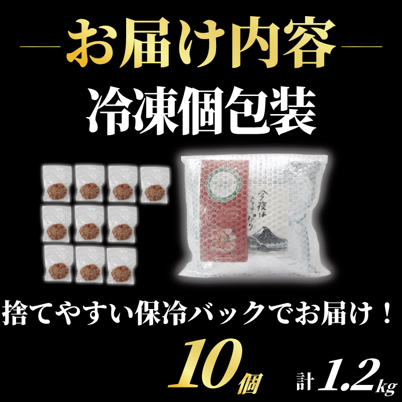 黒毛和牛 黒豚 ハンバーグ 10個 計 1.2kg はんばーぐ hannba-gu 国産 鹿児島県産 黒豚 手作り 冷凍 和牛 豚肉  ぶたにく ぎゅうにく 極上ハンバーグA4 A5ランク 使用 ブラックハンバーグ niku 小分け 簡単調理 焼くだけ 生ハンバーグ  人気 夕食 肉汁 10000円 タカギフーズ 神奈川 湘南 藤沢市