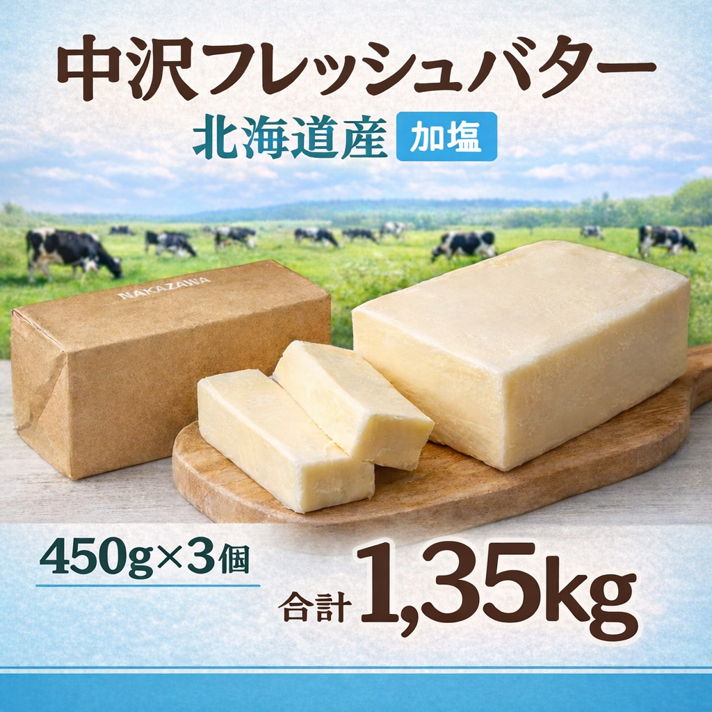 北海道バター 450g × 3個 計 1.35kg 加塩 フレッシュ バター 北海道 原乳 パン 洋食 料理 お菓子 国産バター 生乳 ミルク お菓子作り 朝食 ぱん 湘南バター 北海道バター 調理バター BUTTER Butter ばたー butter 中沢フレッシュバター 栄養 中沢乳業 神奈川 藤沢市 湘南 藤沢