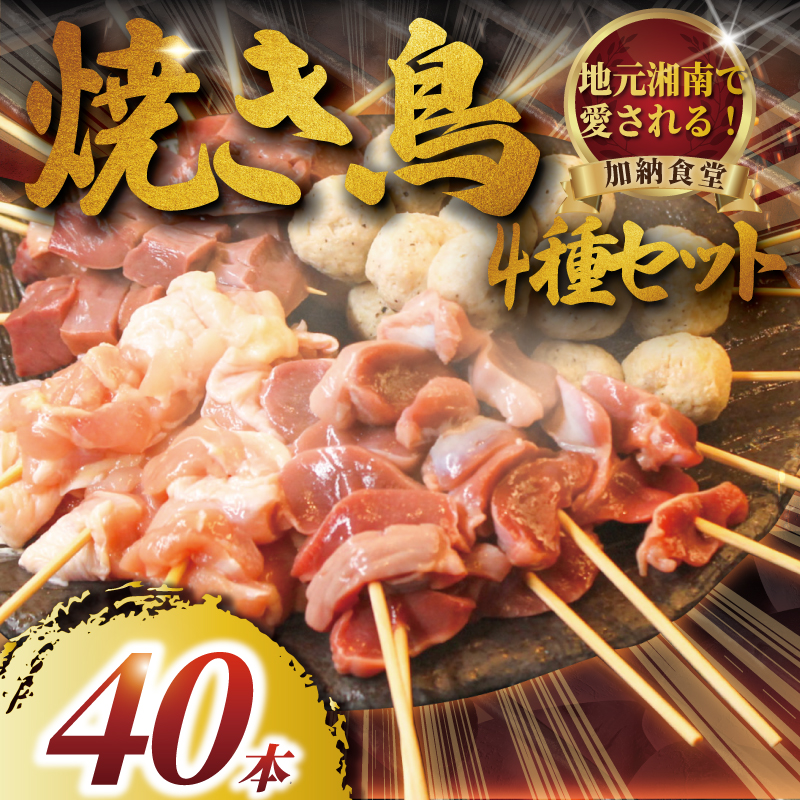 訳あり 焼き鳥 40本 4種 お任せ セット 鶏もも つくね 砂肝 豚ハツ 冷凍 やきとり 焼き鶏 ヤキトリ 焼鳥 焼鶏 やき鳥 焼きとり yakitori 串焼き 鶏肉 とりにく 不揃い トリニク 肉 鶏肉 鳥肉 訳あり品 訳アリ わけあり  BBQ 簡単調理 冷凍食品 おつまみ おかず 10000円 加納食堂 神奈川 湘南 藤沢