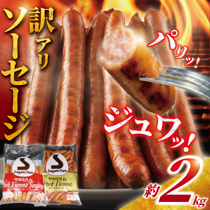 訳あり ソーセージ 計 2kg (1kg × 2袋) 小分け セット 肉 お肉 ポーク 豚肉 niku 加工 食品 詰め合わせ ウィンナー ウインナー そーせーじ うぃんなー スパイス お肉 あらびき 冷蔵 お肉 小分け 弁当 おかず バーベキュー 10000円 不揃い 訳あり品 腸詰 ヴルスト ボロニア ウインナーソーセージ サガミハム エア・ウォーターアグリ＆フーズ株式会社 神奈川 湘南 藤沢