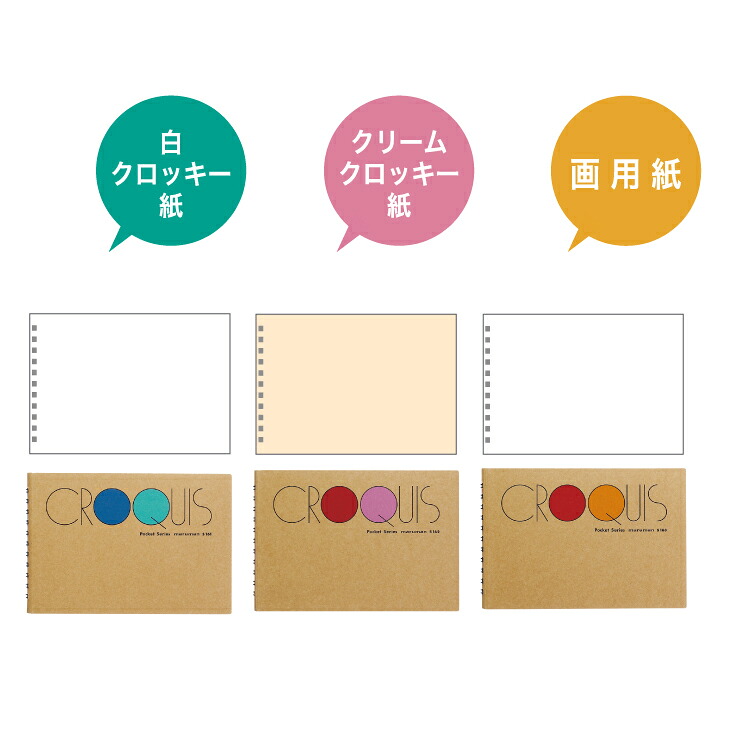 ポケットクロッキー　3種　セット◇｜マルマン 画材 色彩 鉛筆 画用紙 お絵描き 絵 デッサン 絵具 ボールペン クレヨン 文具 アイデア ペン マーカー 色鉛筆