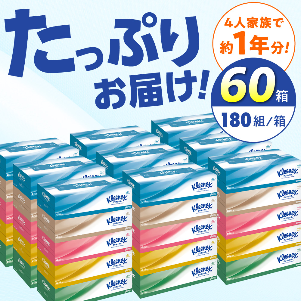 【全3回定期便(2ヵ月に1回)】クリネックス ティッシュ 60箱(1箱 360枚(180組))