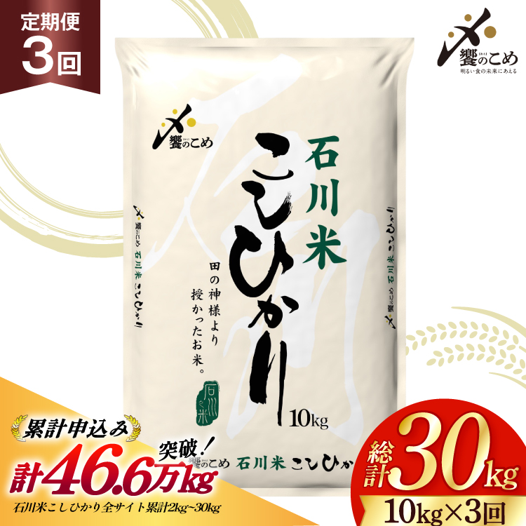 米 定期便 石川米こしひかり【穂立】10kg×3回 総計30kg 令和8年産 新米 [中橋商事 石川県 宝達志水町 38601405] コシヒカリ お米 コメ 3ヶ月 白米 精米 おこめ こめ 能登 10kg 10キロ