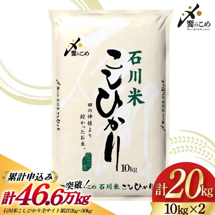 米 令和7年 石川米 こしひかり 精米 10kg 2袋 計 20kg [中橋商事 石川県 宝達志水町 38601199] お米 こめ コメ 令和7年産 コシヒカリ 白米 ごはん ご飯 10キロ 20キロ 能登 石川