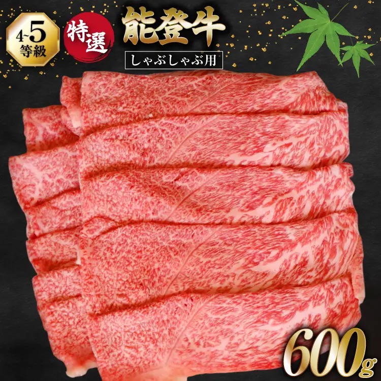 牛肉 能登牛 特選 (4～5等級) しゃぶしゃぶ用 600g 肩 もも肉 [寺岡畜産 石川県 宝達志水町 38601300] 肉 お肉 しゃぶしゃぶ しゃぶしゃぶ肉 肩肉 もも肉 牛 国産 冷凍 和牛