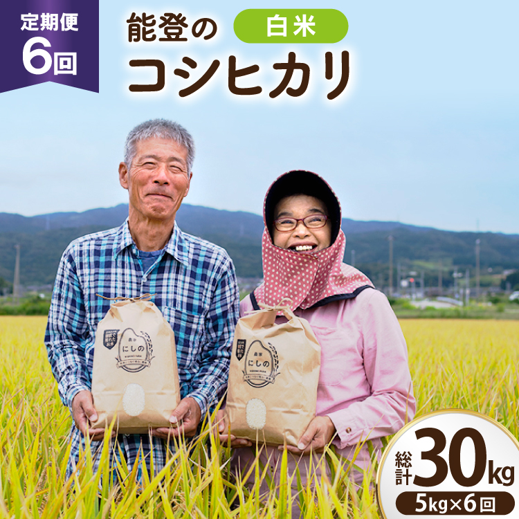 【期間限定発送】 米 定期便 コシヒカリ 白米 5kg 6回 総計 30kg [農家にしの 石川県 宝達志水町 38601176] こしひかり お米 おこめ こめ コメ 精米 ごはん ご飯 令和8年産 新米