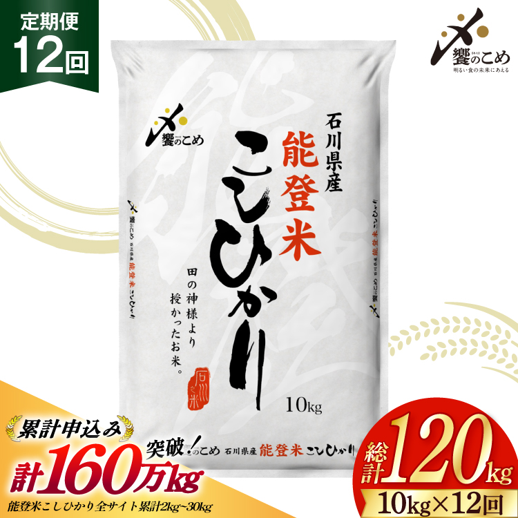 米 定期便 能登米 こしひかり 10kg ×12回 総計 120kg 精米 令和8年産 新米 [中橋商事 石川県 宝達志水町 38601406] 能登 コシヒカリ お米 コメ 12ヶ月 12か月 10キロ 120キロ 白米 おこめ こめ