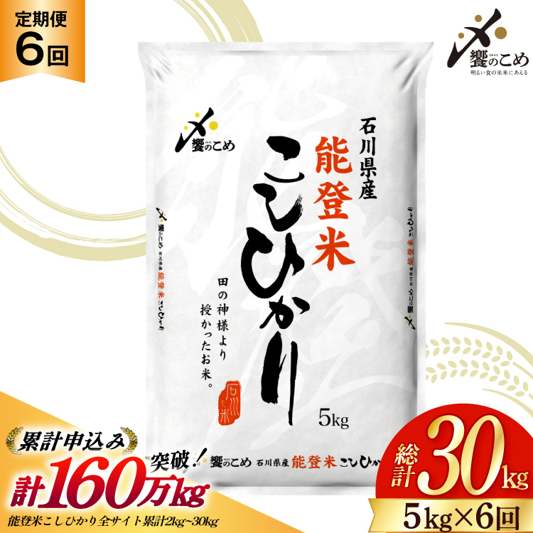 米 定期便 能登米 こしひかり 5kg ×6回 総計 30kg 精米 [中橋商事 石川県 宝達志水町 38601130] 能登 コシヒカリ お米 コメ 6ヶ月 6か月 5キロ 30キロ 白米 おこめ こめ
