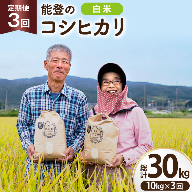 【期間限定発送】 米 定期便 コシヒカリ 白米 10kg 3回 総計 30kg [農家にしの 石川県 宝達志水町 38601173] こしひかり お米 おこめ こめ コメ 精米 ごはん ご飯 令和8年産 新米